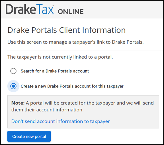 Create a new Drake Portals account